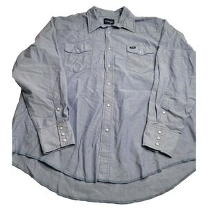 Wrangler Western Shirt Mens 18x36 Blue Denim Long Sleeve Pearl Snap Cowboy